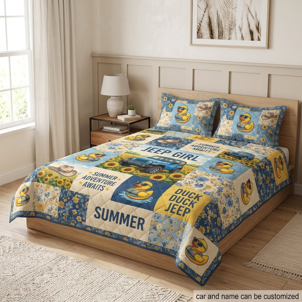 Summer Adventure Duck Duck Jeep Personalized Quilt Bedding Set