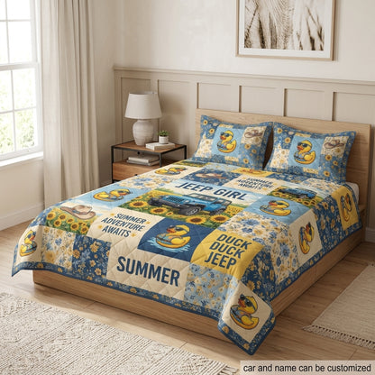 Summer Adventure Duck Duck Jeep Personalized Quilt Bedding Set
