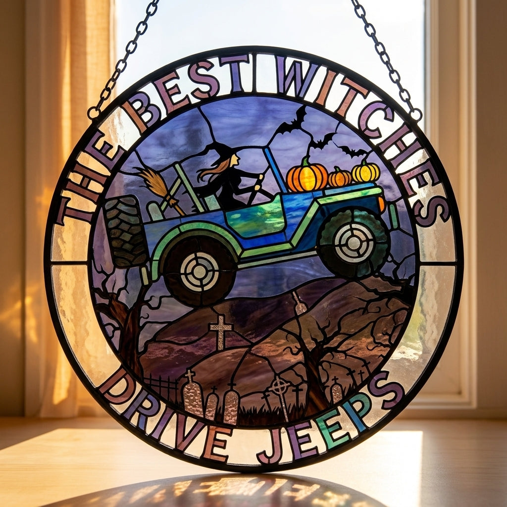 The Best Witches Drive Jeeps Suncatcher Window Glass Hanging