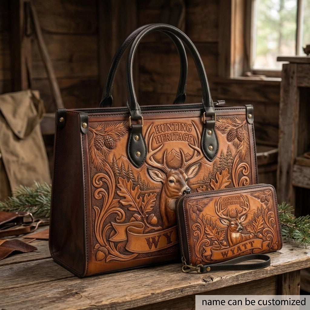 Hunting Heritage Deer Leather Bag + Free Wallet