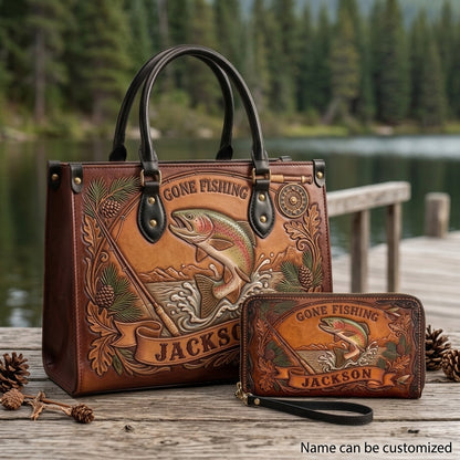 Gone Fishing River Trout Leather Bag + Free Wallet