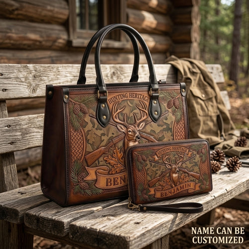 Hunting Heritage Camo Deer Leather Bag + Free Wallet