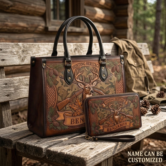 Hunting Heritage Camo Deer Leather Bag + Free Wallet