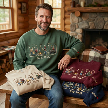 Personalized Dad with Photo Letters, Custom Sleeve Name Heart Embroidery, Faceless Portrait Sweatshirt