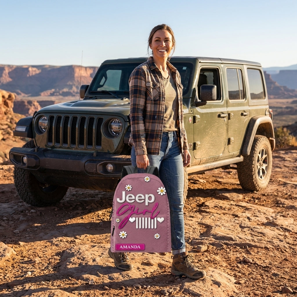 Jeep Girl Pink Personalized Backpack