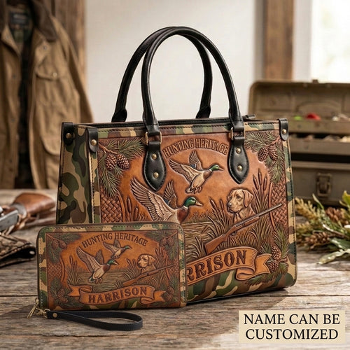 Hunting Heritage Duck & Hunting Dog Leather Bag + Free Wallet