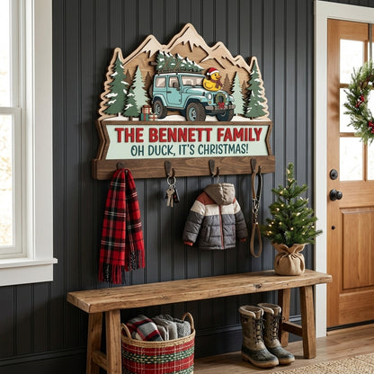 Oh Duck, It’s Christmas Mountain Jeep Wood Key Holder