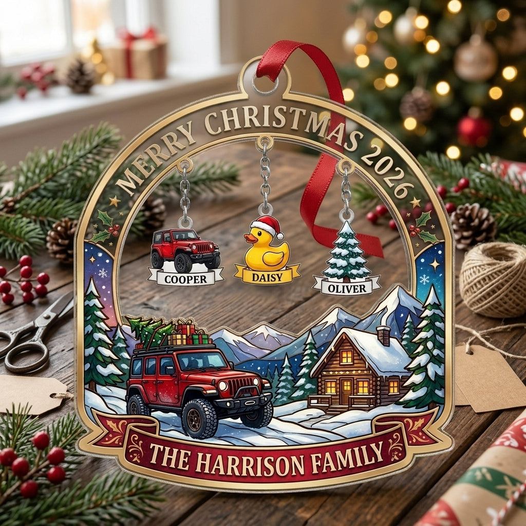 Personalized Jeep Christmas Family Ornament