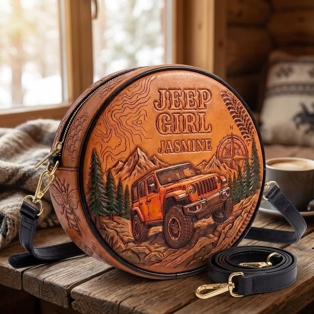 Jeep & Bee Personalized Circle Leather Crossbody Bag