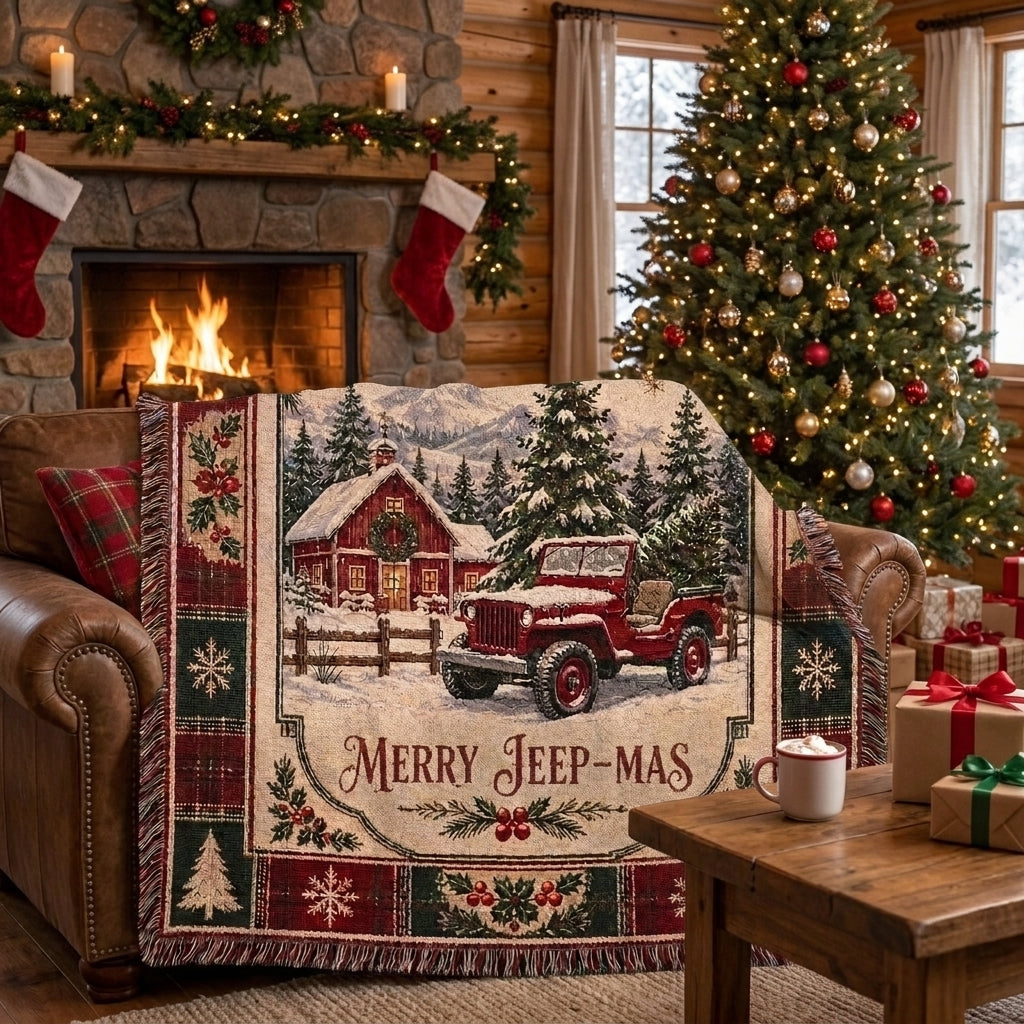 Merry Jeep-mas Woven Blanket