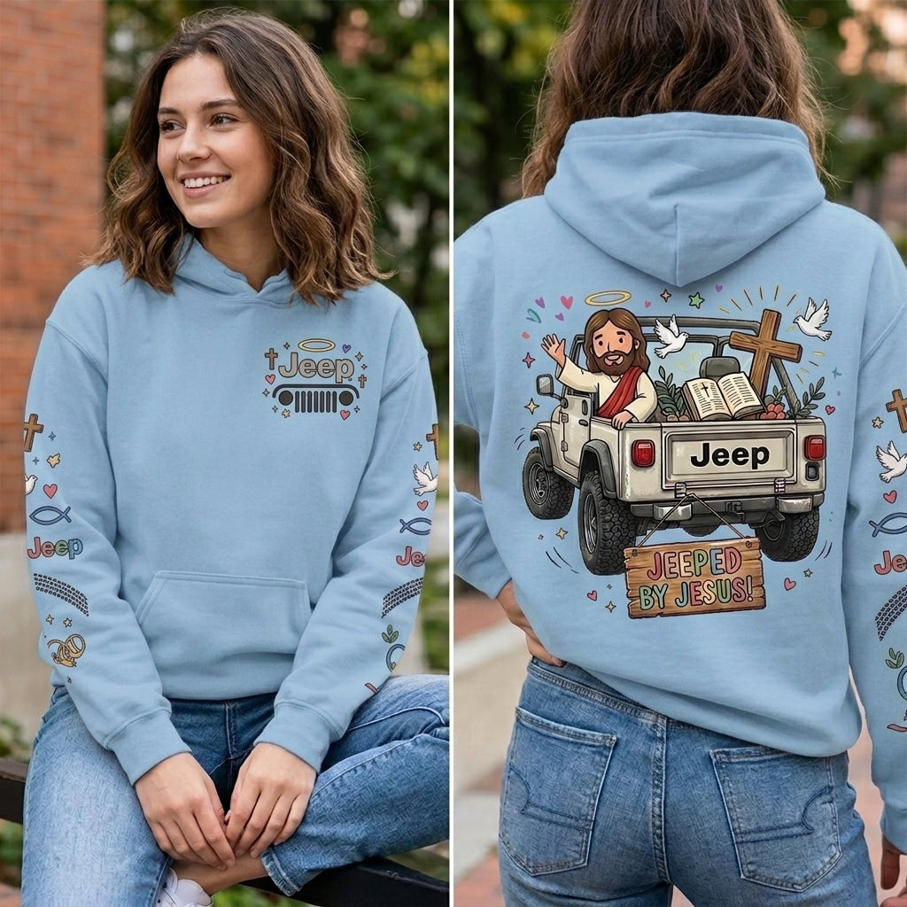 Jeeped by Jesus Hoodie, Christian Jeep Lover Pullover, Faith Inspired Off Road Sweatshirt