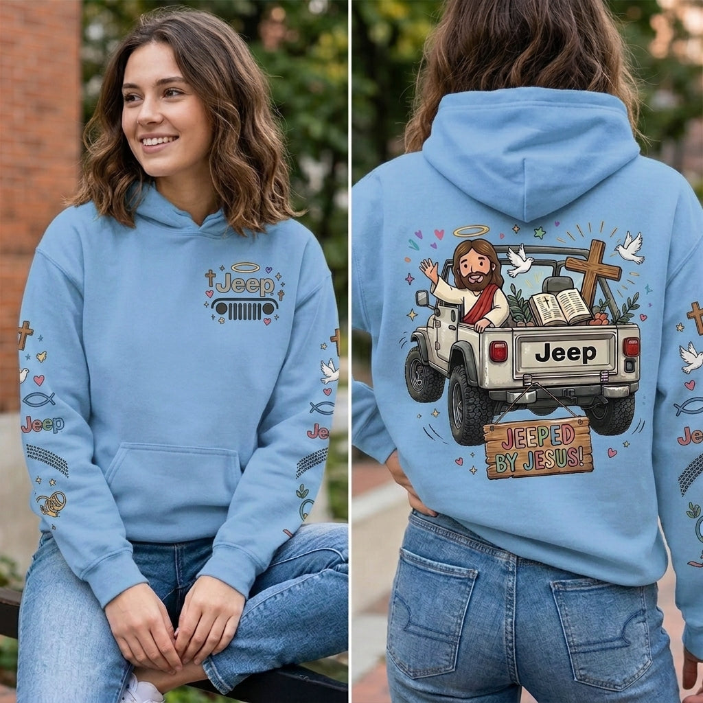 Jeeped by Jesus Hoodie, Christian Jeep Lover Pullover, Faith Inspired Off Road Sweatshirt