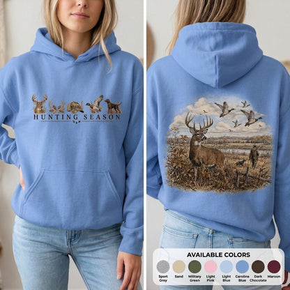 Hunting Season Hoodie, Vintage Deer Hunting Landscape Graphic Sweatshirt, Gift for Hunters