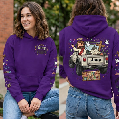 Jeeped by Jesus Hoodie, Christian Jeep Lover Pullover, Faith Inspired Off Road Sweatshirt