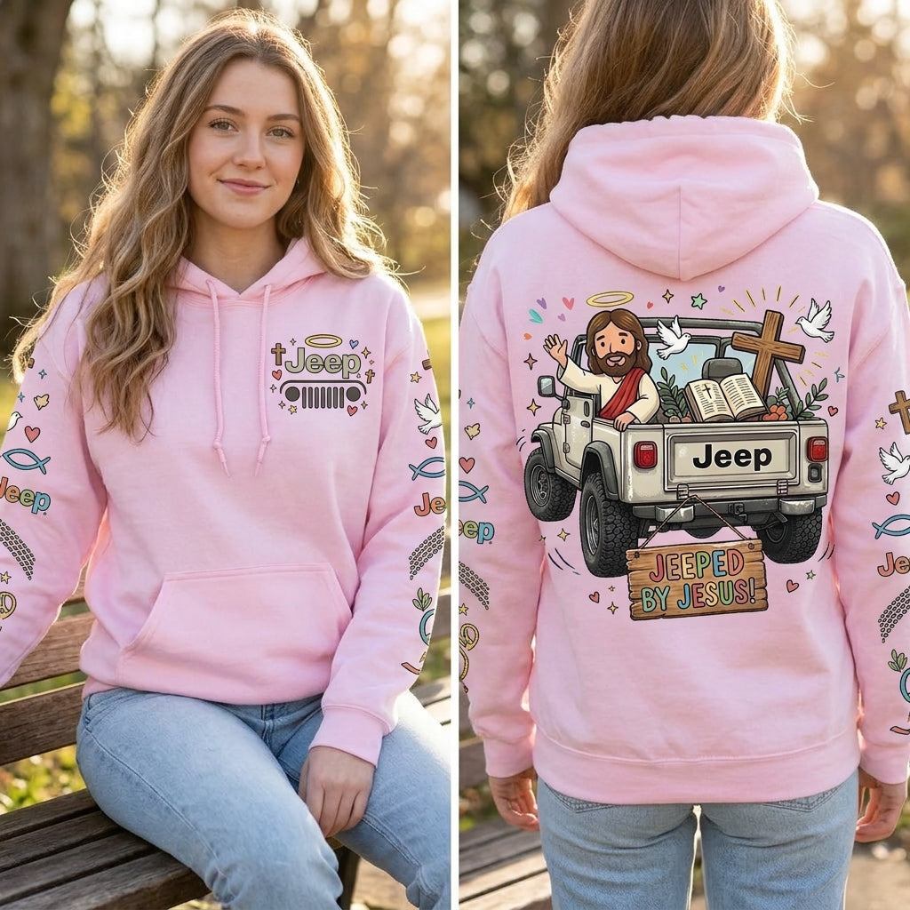 Jeeped by Jesus Hoodie, Christian Jeep Lover Pullover, Faith Inspired Off Road Sweatshirt