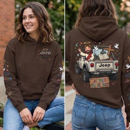 Jeeped by Jesus Hoodie, Christian Jeep Lover Pullover, Faith Inspired Off Road Sweatshirt