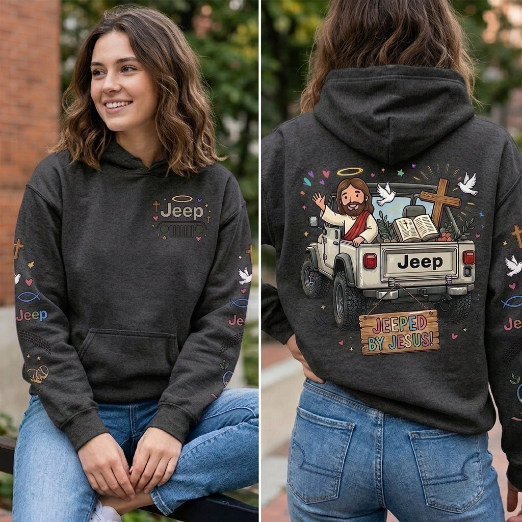 Jeeped by Jesus Hoodie, Christian Jeep Lover Pullover, Faith Inspired Off Road Sweatshirt