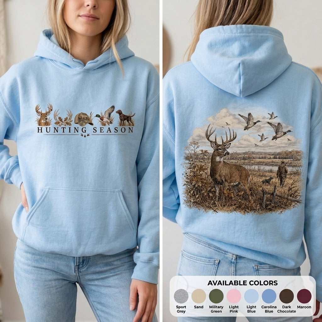 Hunting Season Hoodie, Vintage Deer Hunting Landscape Graphic Sweatshirt, Gift for Hunters