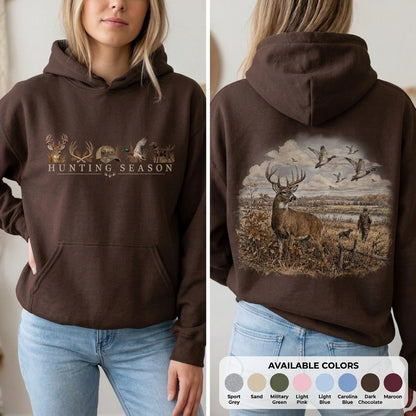 Hunting Season Hoodie, Vintage Deer Hunting Landscape Graphic Sweatshirt, Gift for Hunters