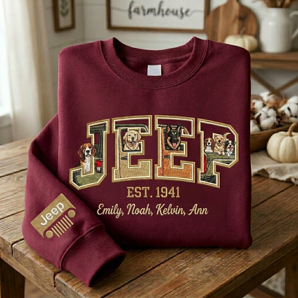 Jeep Dog Embroidered Personalized Sweatshirt