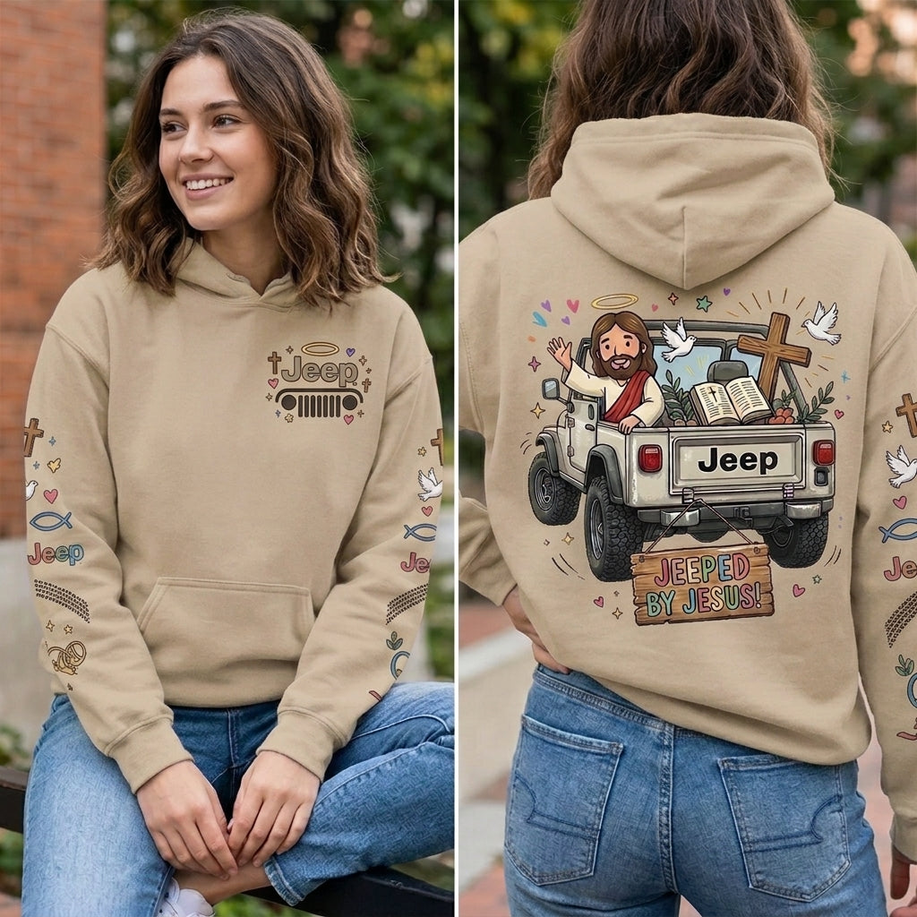 Jeeped by Jesus Hoodie, Christian Jeep Lover Pullover, Faith Inspired Off Road Sweatshirt