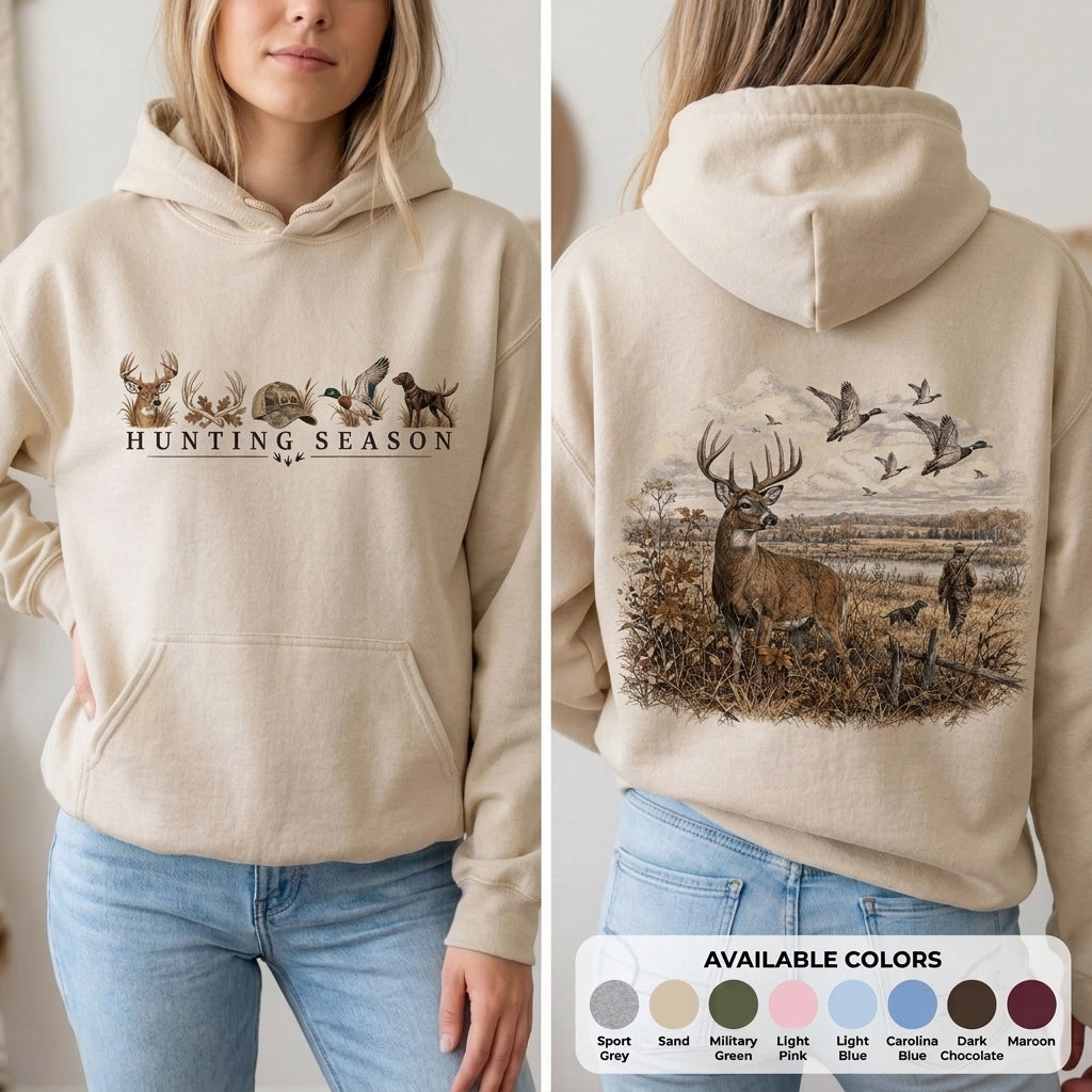 Hunting Season Hoodie, Vintage Deer Hunting Landscape Graphic Sweatshirt, Gift for Hunters
