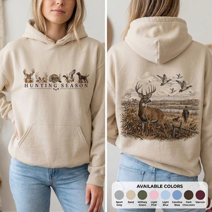 Hunting Season Hoodie, Vintage Deer Hunting Landscape Graphic Sweatshirt, Gift for Hunters