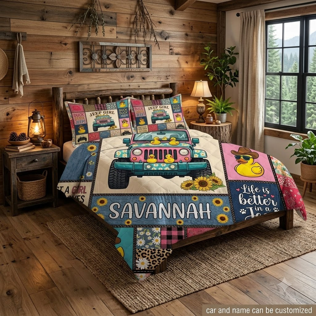 Duck Duck Jeep Personalized Quilt Bedding Set