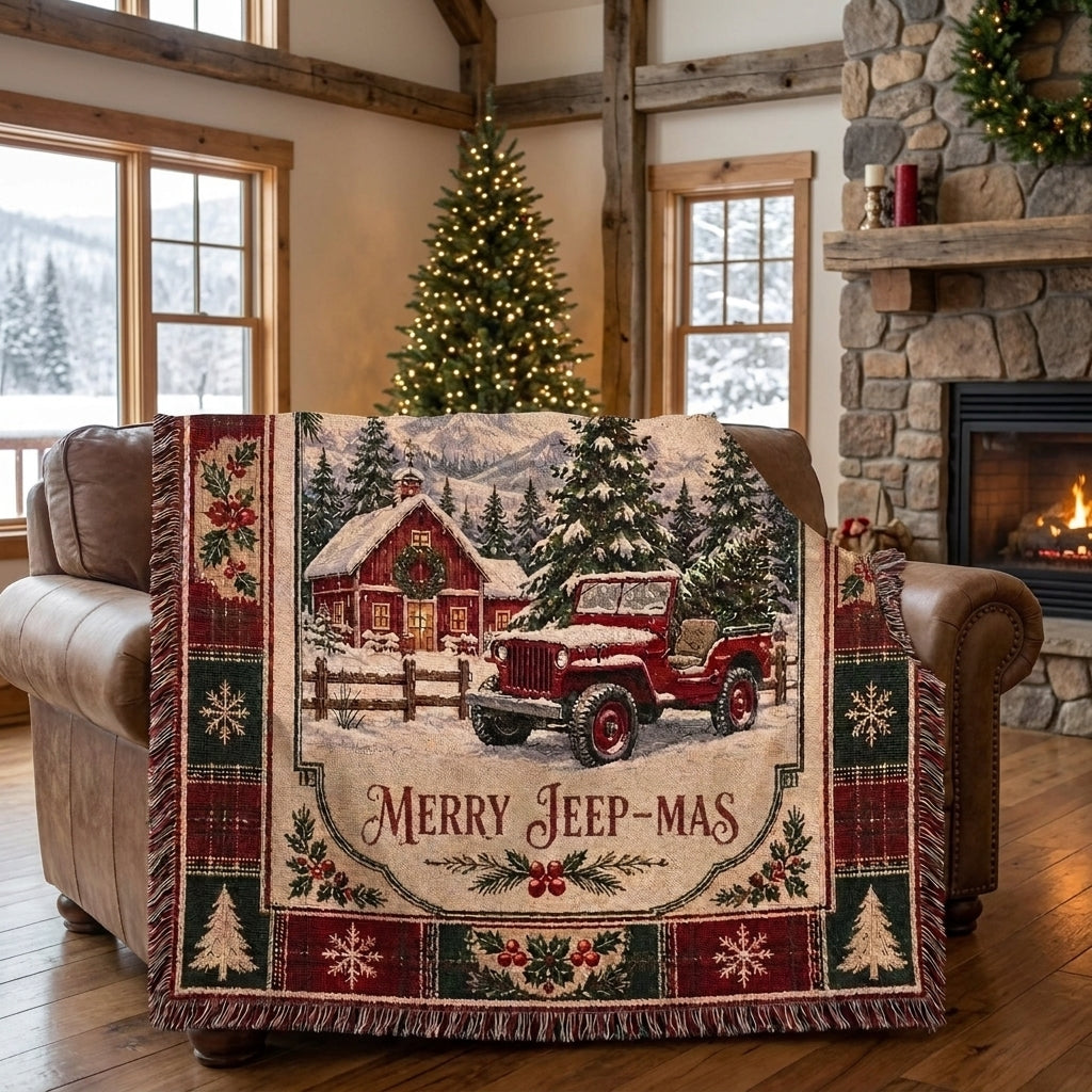 Merry Jeep-mas Woven Blanket