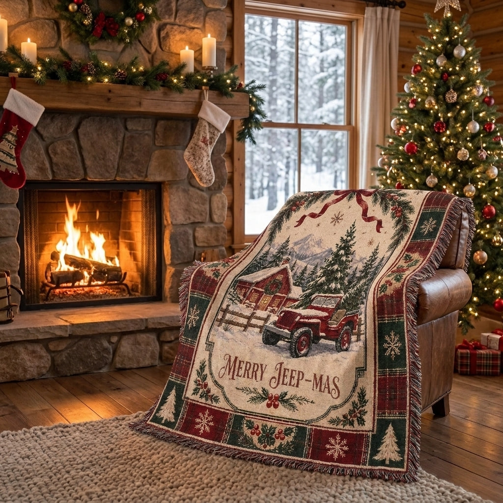 Merry Jeep-mas Woven Blanket