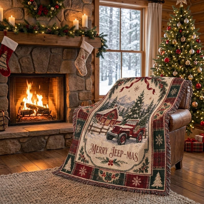 Merry Jeep-mas Woven Blanket