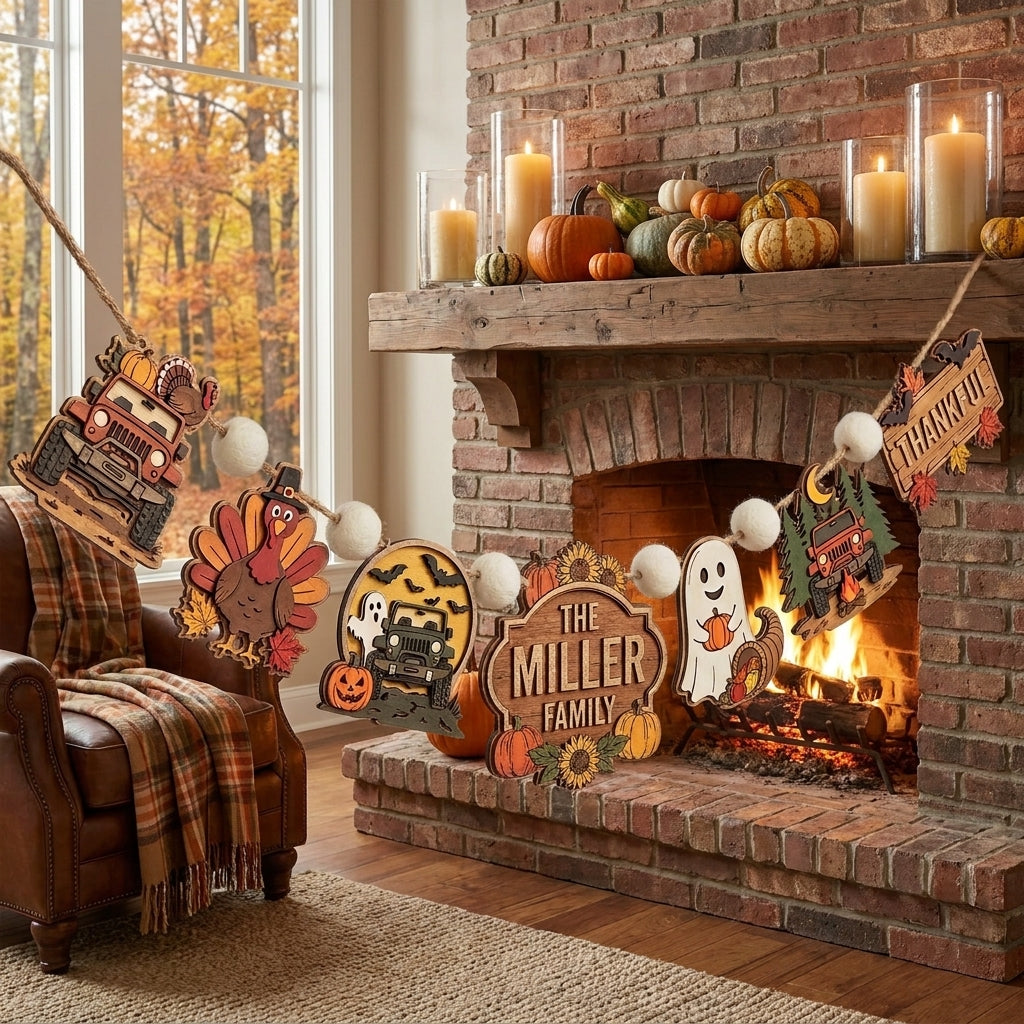Thanksgiving Jeep Adventure Personalized Wooden Garland