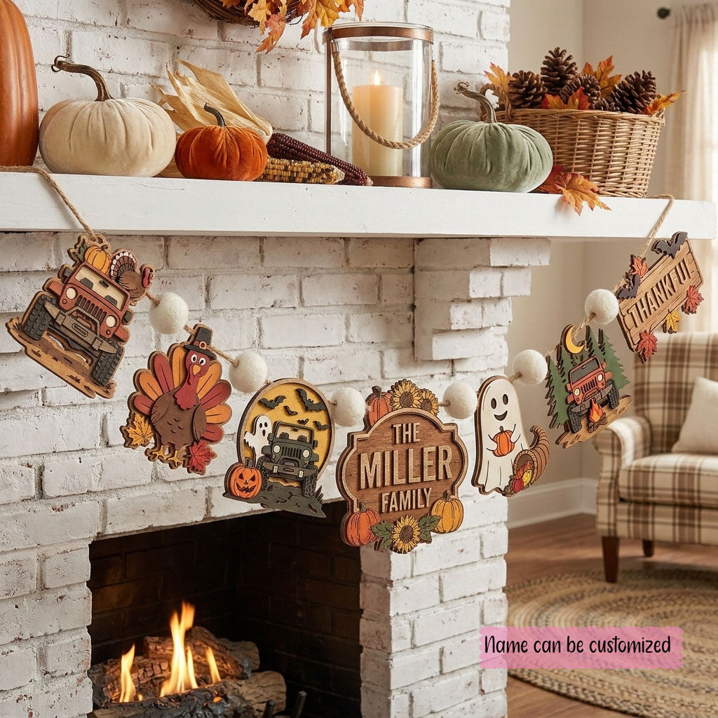 Thanksgiving Jeep Adventure Personalized Wooden Garland