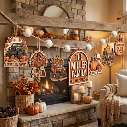 Thankful Jeep Family Personalized Wooden Garland