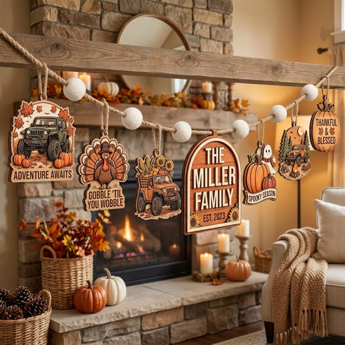 Thankful Jeep Family Personalized Wooden Garland