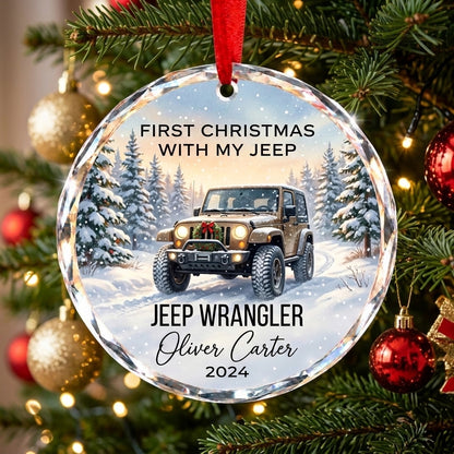 First Christmas With My Jeep Personalized Glass Ornament