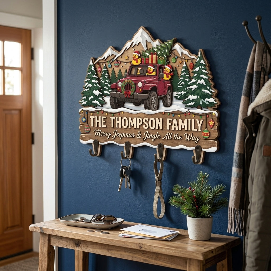Merry Jeepmas & Jingle All the Way Wood Key Holder