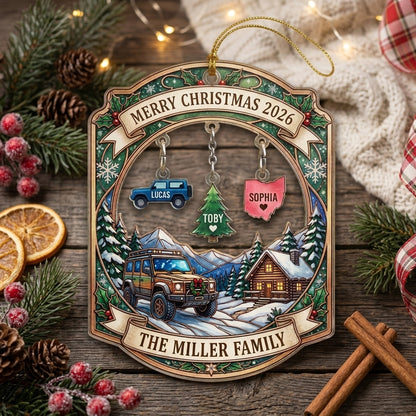Personalized Jeep Christmas Family Ornament v2