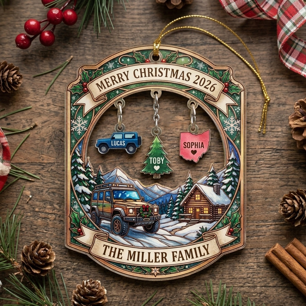 Personalized Jeep Christmas Family Ornament v2
