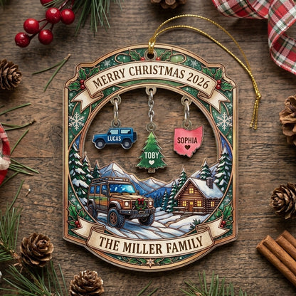 Personalized Jeep Christmas Family Ornament v2