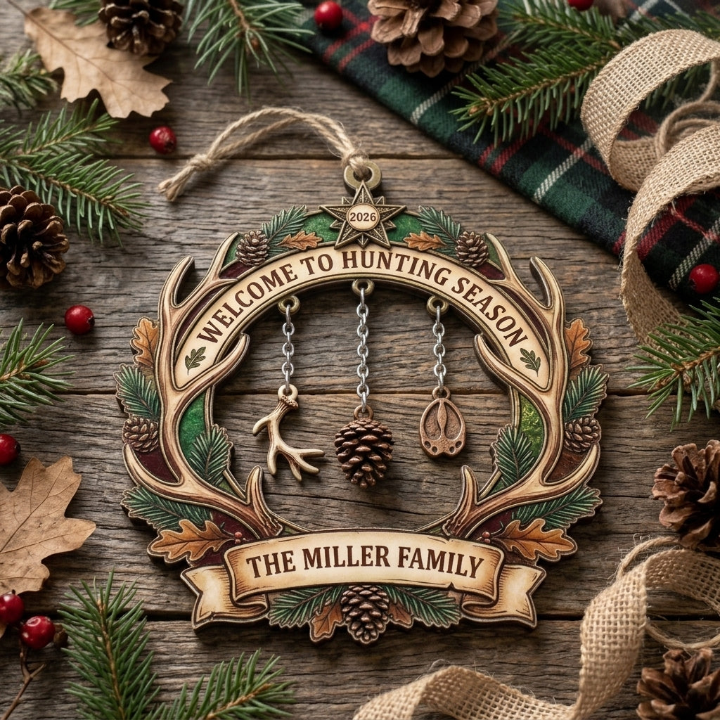 Welcome to Hunting Season Antler Personalized Christmas Ornament