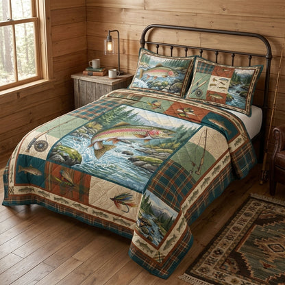 Rainbow Trout Fly Fishing Quilted Bedding Set