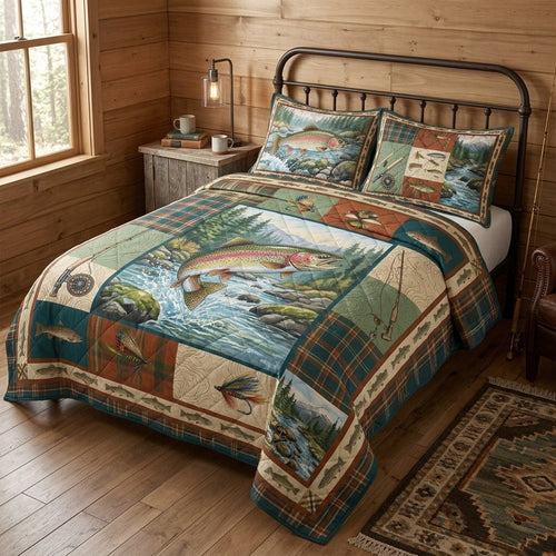 Rainbow Trout Fly Fishing Quilted Bedding Set