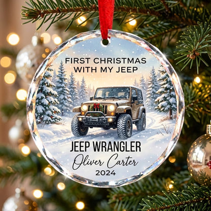 First Christmas With My Jeep Personalized Glass Ornament
