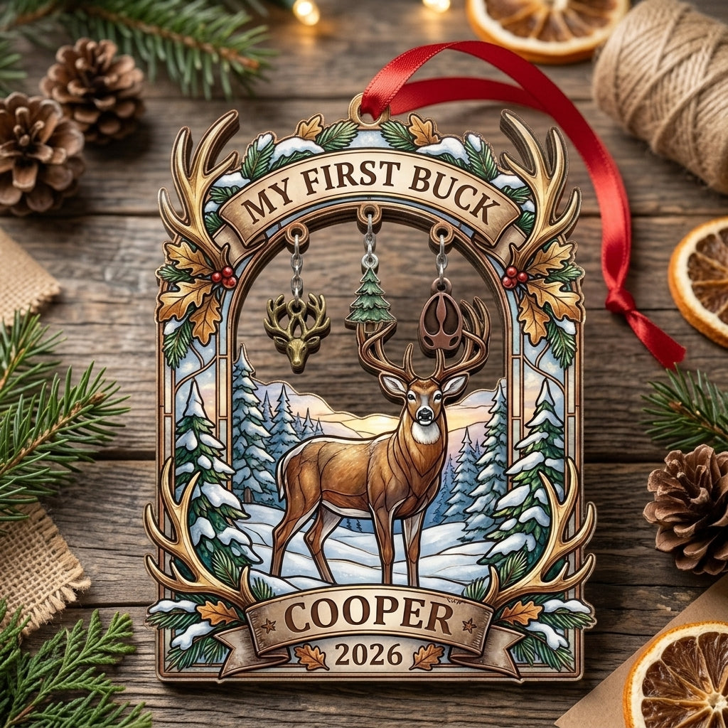 My First Buck Deer Hunting Personalized Christmas Ornament