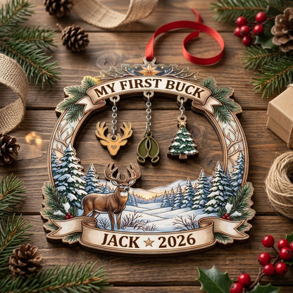 My First Buck Winter Deer Scene Personalized Christmas Ornament