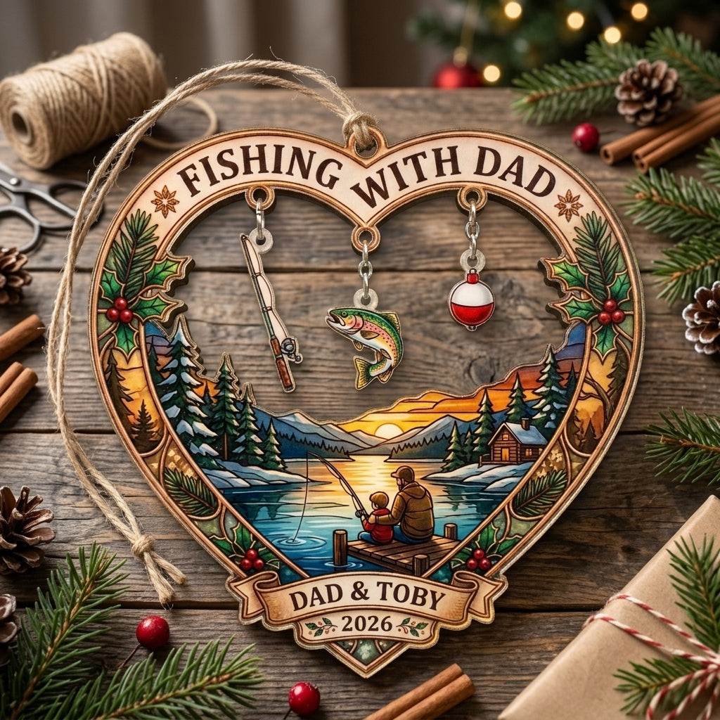 Fishing With Dad Family Fishing Personalized Christmas Ornament