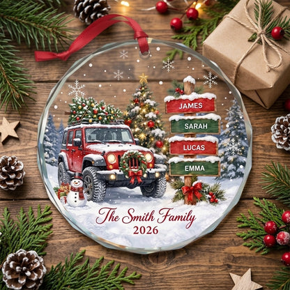 Personalized Jeep Family Christmas Glass Ornament