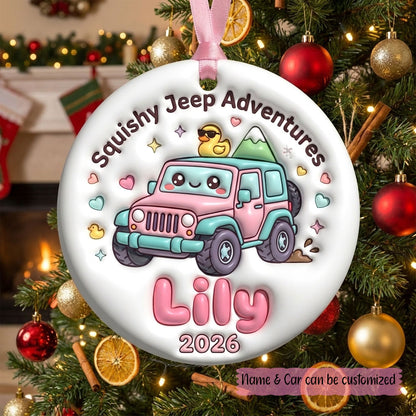Squishy Jeep Adventures 3D Relief Ceramic Ornament