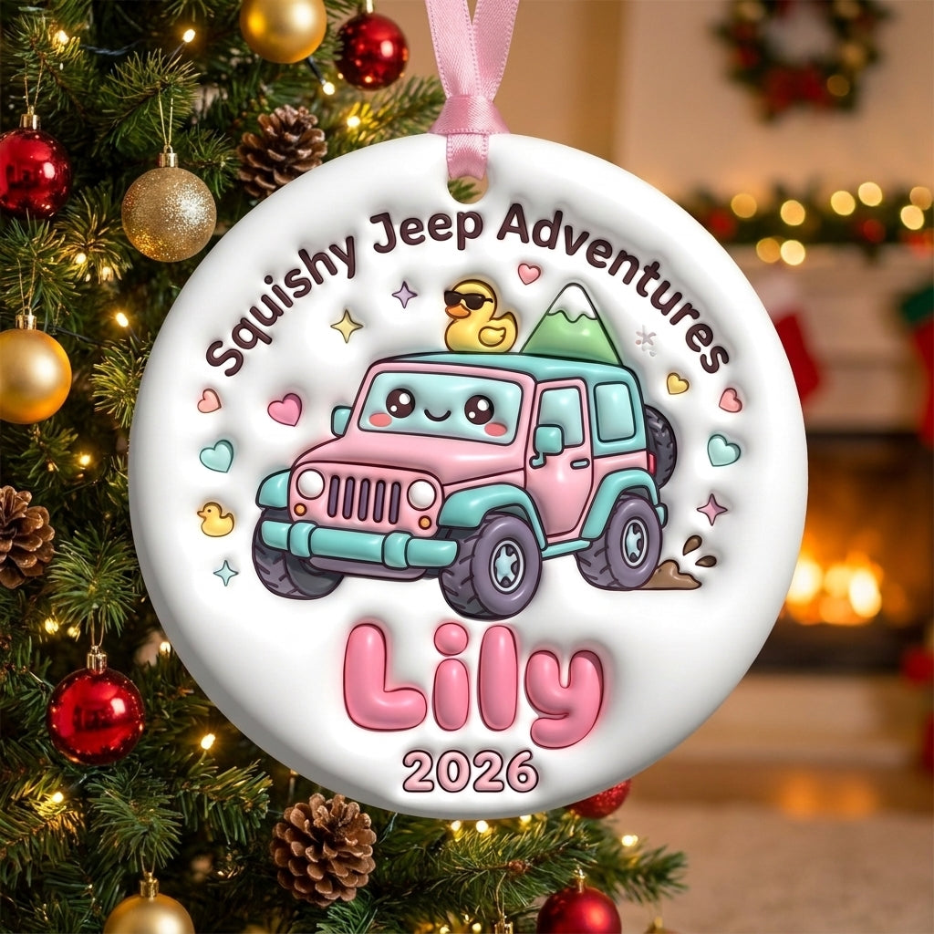 Squishy Jeep Adventures 3D Relief Ceramic Ornament